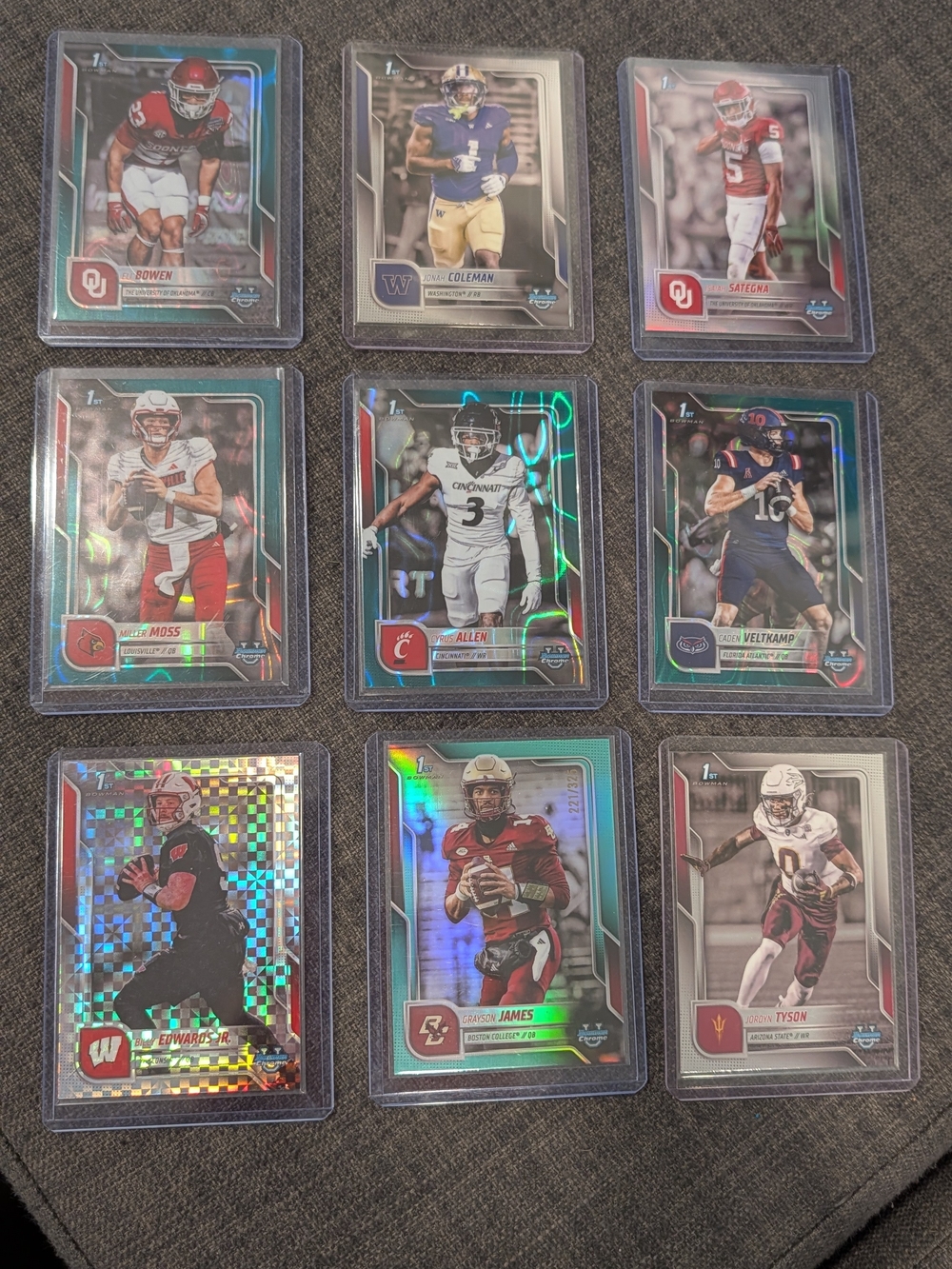 2025 Bowman U Chrome Football 9 Card Lot 1st Bowman Aqua /325 Refractors X